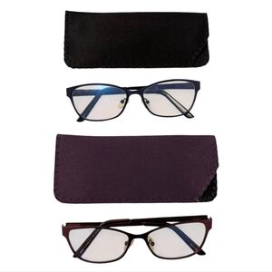 BLUE LIGHT Reading Glasses Set 1.5 Navy Blue Wine Metal Frames 2-Pair